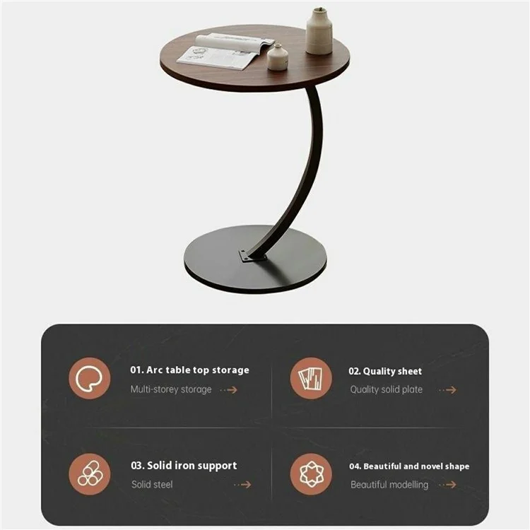 Round Side Table Living Room Balcony Leisure Coffee Table Sofa End Table Bedroom Storage Rack - Walnut Color / Black Bracket
