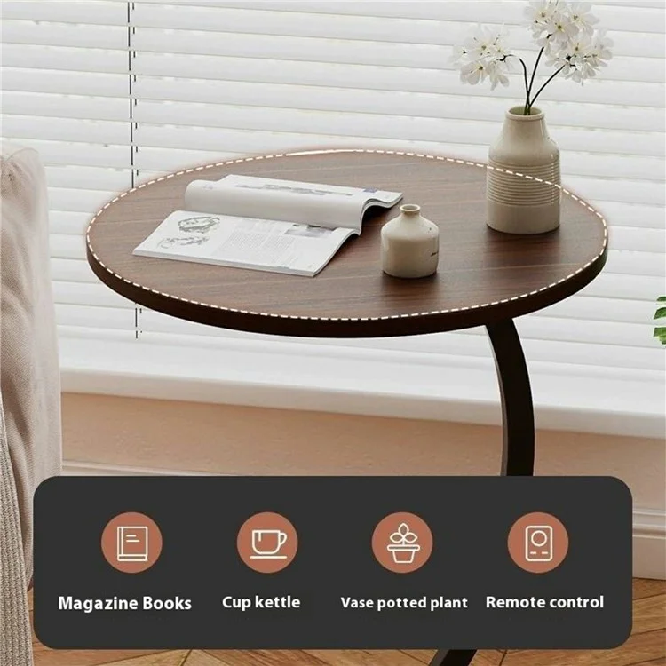 Round Side Table Living Room Balcony Leisure Coffee Table Sofa End Table Bedroom Storage Rack - Walnut Color / Black Bracket