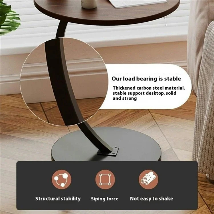 Round Side Table Living Room Balcony Leisure Coffee Table Sofa End Table Bedroom Storage Rack - Walnut Color / Black Bracket