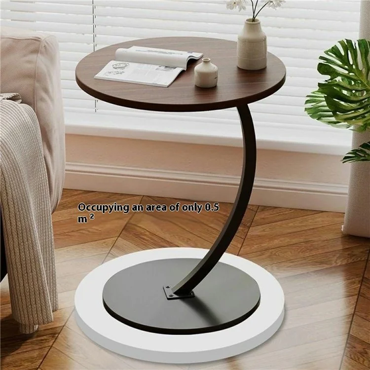 Round Side Table Living Room Balcony Leisure Coffee Table Sofa End Table Bedroom Storage Rack - Walnut Color / Black Bracket