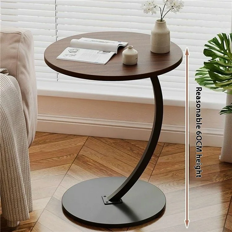 Round Side Table Living Room Balcony Leisure Coffee Table Sofa End Table Bedroom Storage Rack - Walnut Color / Black Bracket