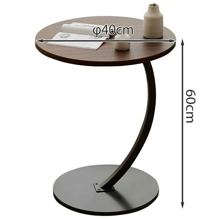 Round Side Table Living Room Balcony Leisure Coffee Table Sofa End Table Bedroom Storage Rack - Walnut Color / Black Bracket