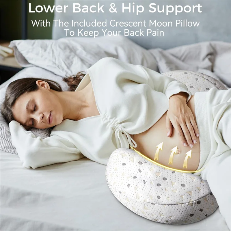 Pregnancy Pillow Side Sleeping 30° Wedge Shape Belly Support Cushion for Pregnant Women's Sleep - COOLMAX Shell Pillow + Crescent Pillow