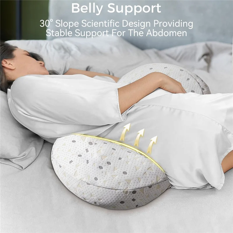 Pregnancy Pillow Side Sleeping 30° Wedge Shape Belly Support Cushion for Pregnant Women's Sleep - COOLMAX Shell Pillow + Crescent Pillow