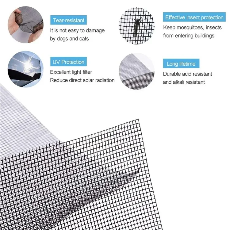Fiberglas-Insektenschutznetz Einfach zu installierendes Fenstergitter 200 x 200 cm Für DIY Heim- / Außenbereich - Schwarz