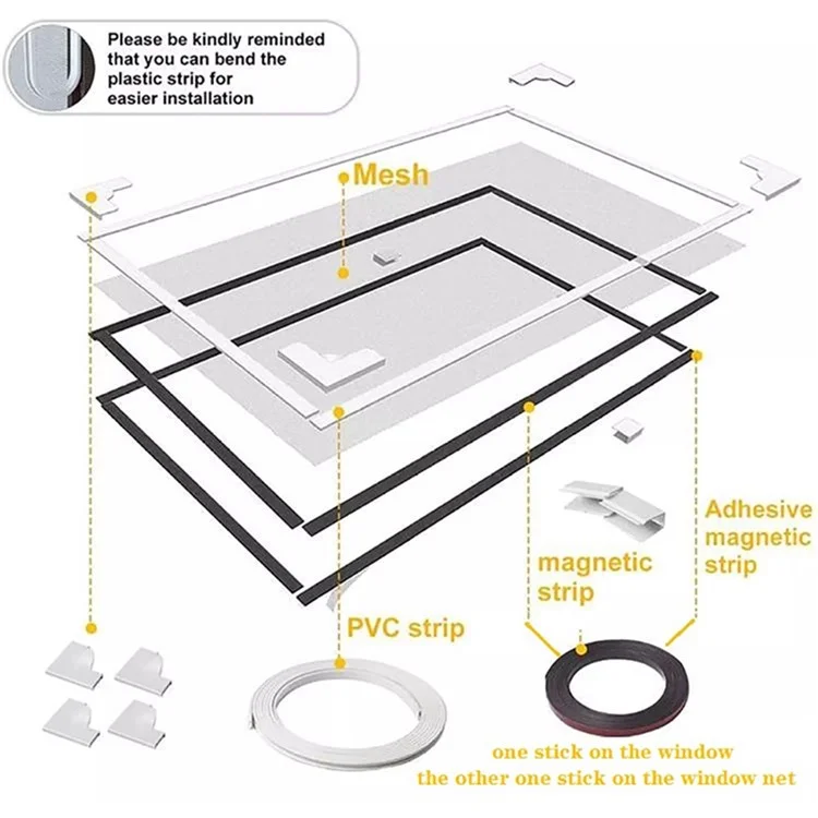 Tela magnética contra mosquitos de 200 x 200 cm Tela de fibra de vidro para janela doméstica Cortina de rede contra insetos - Branco+Cinza