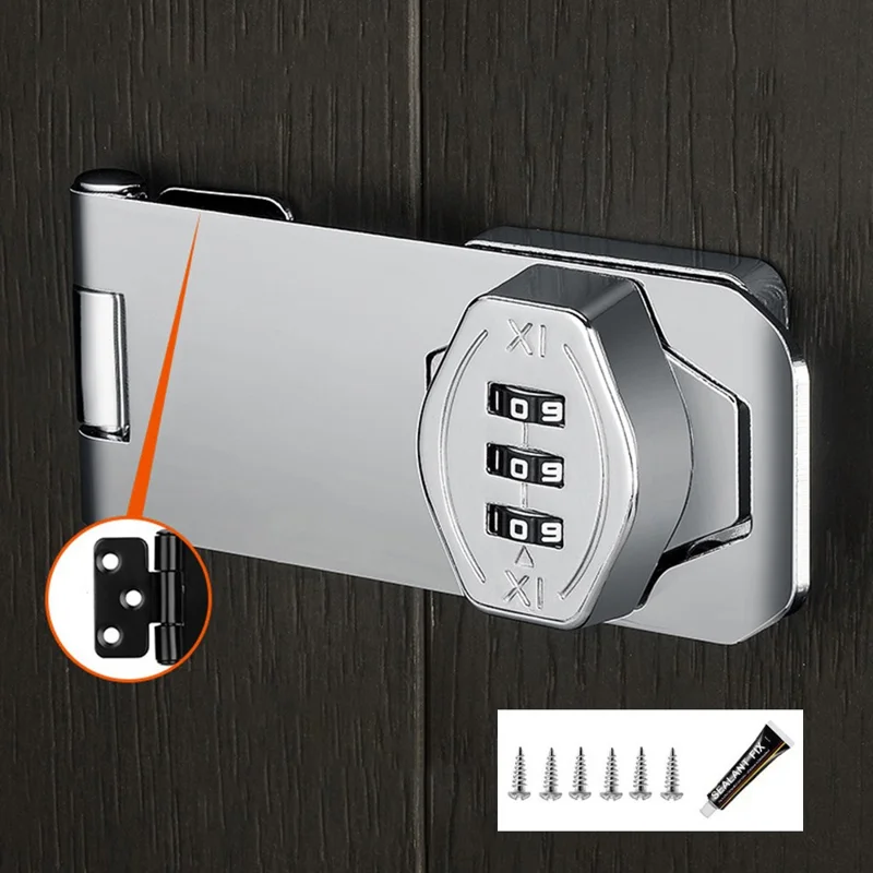 Cabinet Door Password Lock Drawer Lock 3 Hole 4 Inch Screw Installation  /  No Drill Adhesive Anti-Theft Security For Furniture - Silver