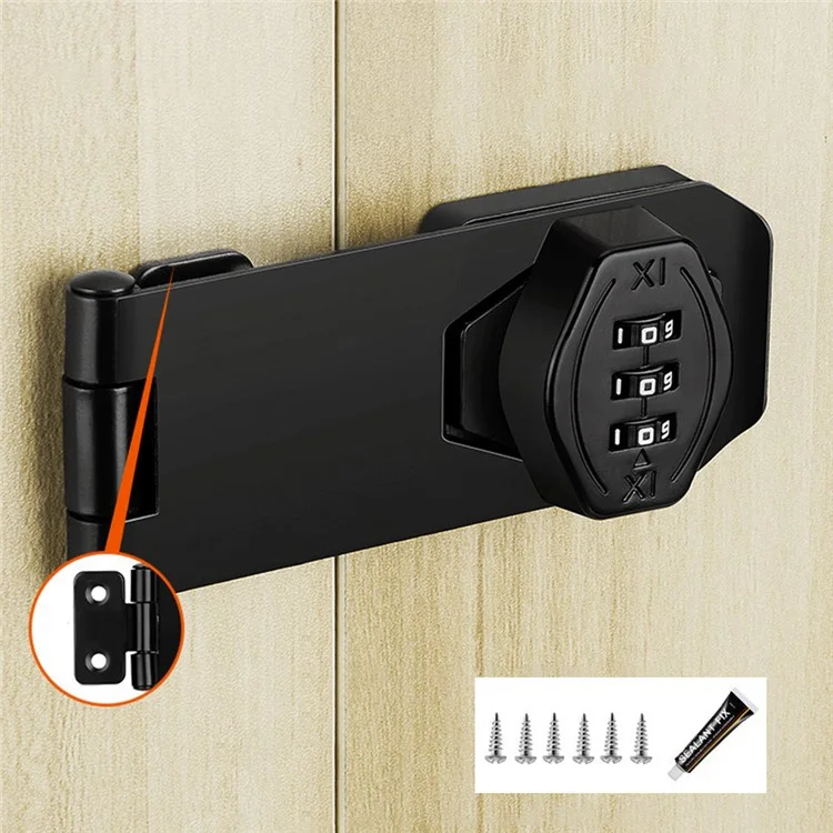 Serratura a combinazione per armadietto con installazione a vite da 3 pollici, doppio foro + Chiusura adesiva senza foratura antifurto per cassetti - Nero opaco
