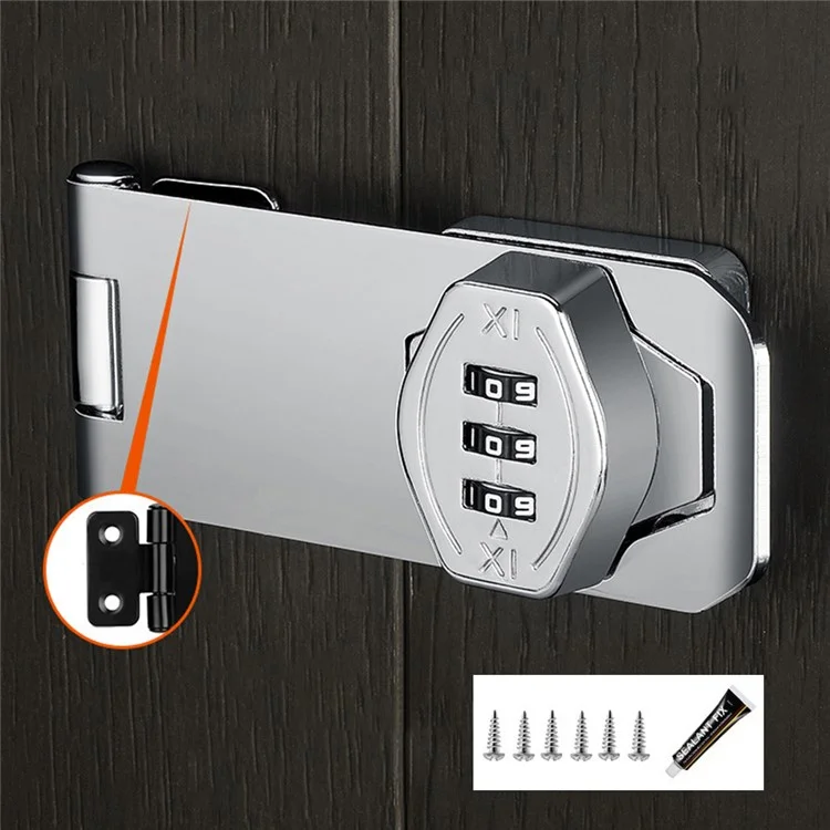 Cabinet Door Combination Lock 3 Inch Double Hole Screw Installation + No Drill Adhesive Anti-Theft Drawer Locks - Silver