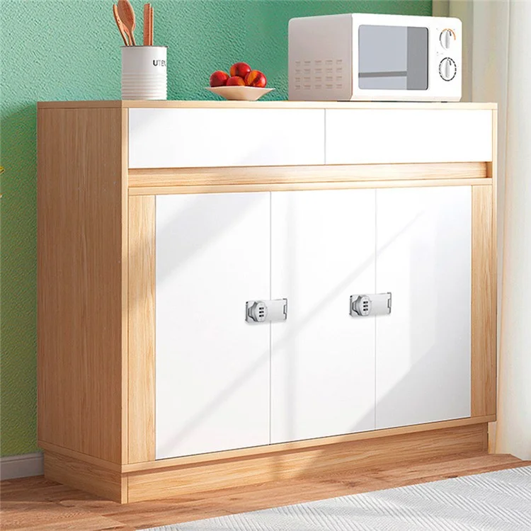 Cabinet Door Combination Lock 3 Inch Double Hole Screw Installation + No Drill Adhesive Anti-Theft Drawer Locks - Silver