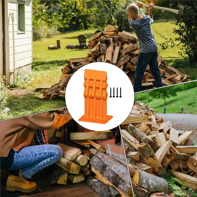 Rectangular Log Splitter Cast Iron Firewood Separator Manual Wood Splitting Tool For Home  /  Outdoor Use - Orange