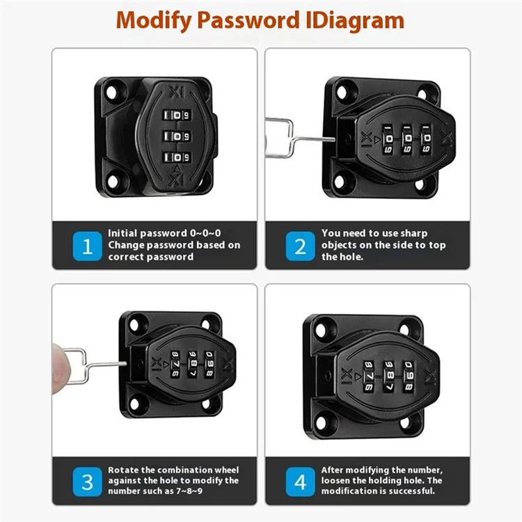 Cabinet Door Password Lock Double Hole 3 Inch Screw Installation Anti Theft Security Lock for Furniture - Silver