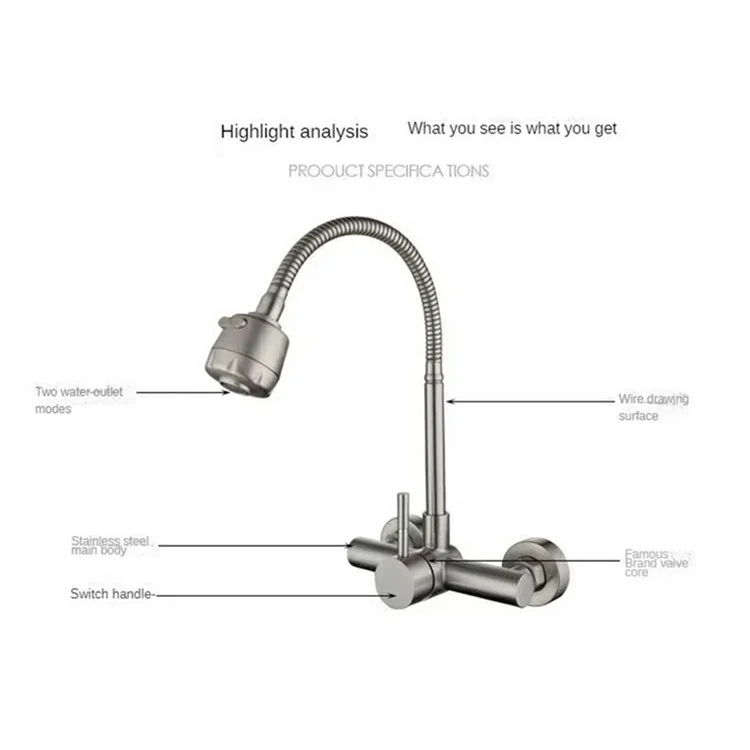 SK8207-1 Rubinetto per lavello da cucina in acciaio inox 304 con doccetta estraibile, miscelatore acqua calda e fredda con 2 modalità