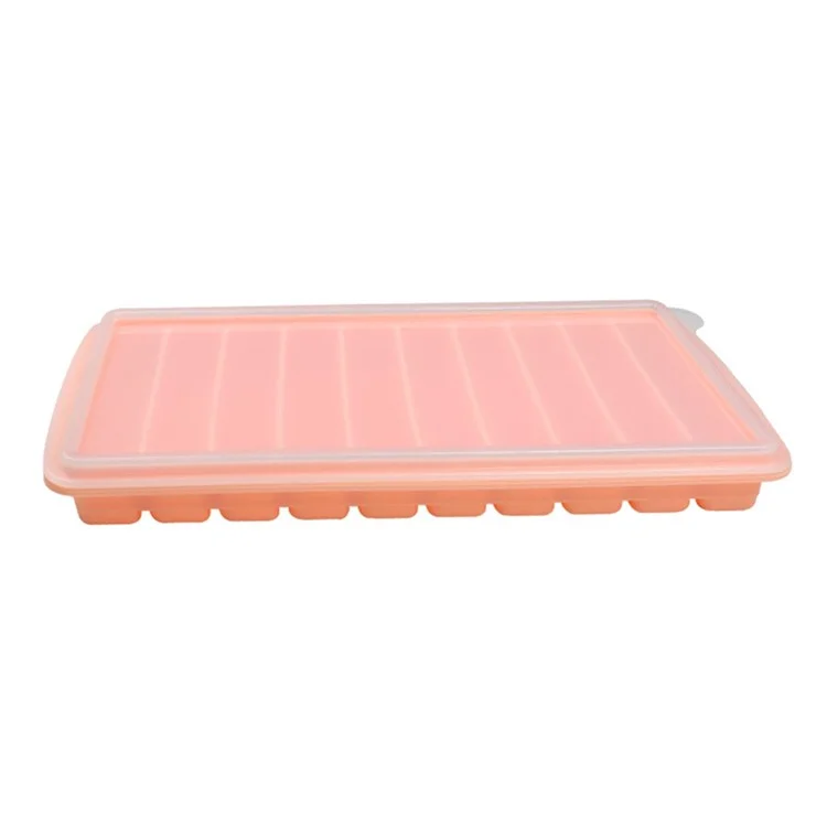 Vassoio per cubetti di ghiaccio in silicone a 10 griglie con coperchio, stampo per biscotti a dito per cucina (privo di BPA, senza certificazione FDA) - Rosa
