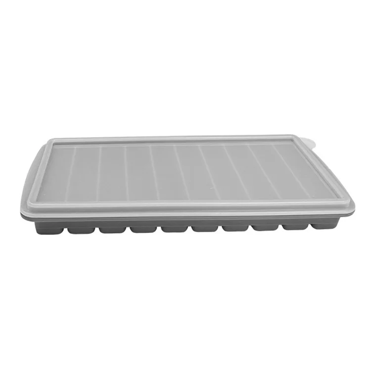 10 Grids Long Strip Silicone Ice Cube Tray with Lid Kitchen Baking Finger Biscuit Mold (BPA Free, No FDA Certificate) - Dark Grey