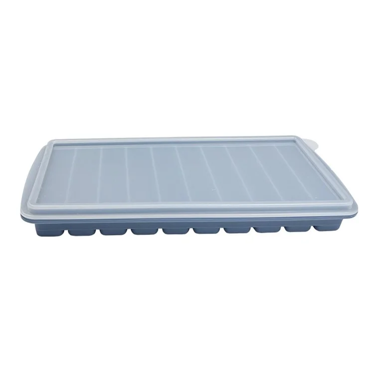 10 Grids Long Strip Silicone Ice Cube Tray with Lid Kitchen Baking Finger Biscuit Mold (BPA Free, No FDA Certificate) - Blue