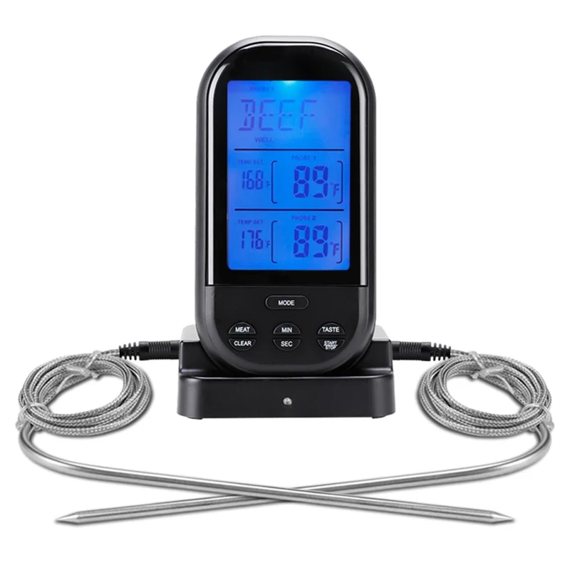 TS-K32 Bidirectional Probe Multifunctional Wireless BBQ Thermometer Food Oven Temperature Measurement Tool (BPA Free, FDA Certificated) - Black