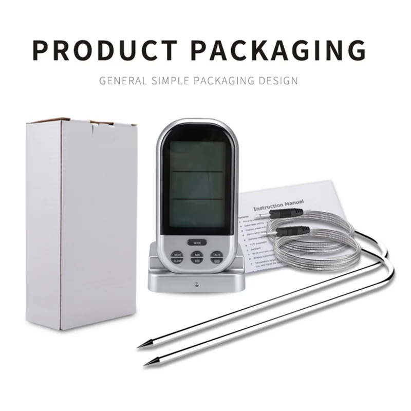 TS-K32 Bidirectional Probe Multifunctional Wireless BBQ Thermometer Food Oven Temperature Measurement Tool (BPA Free, FDA Certificated) - Black