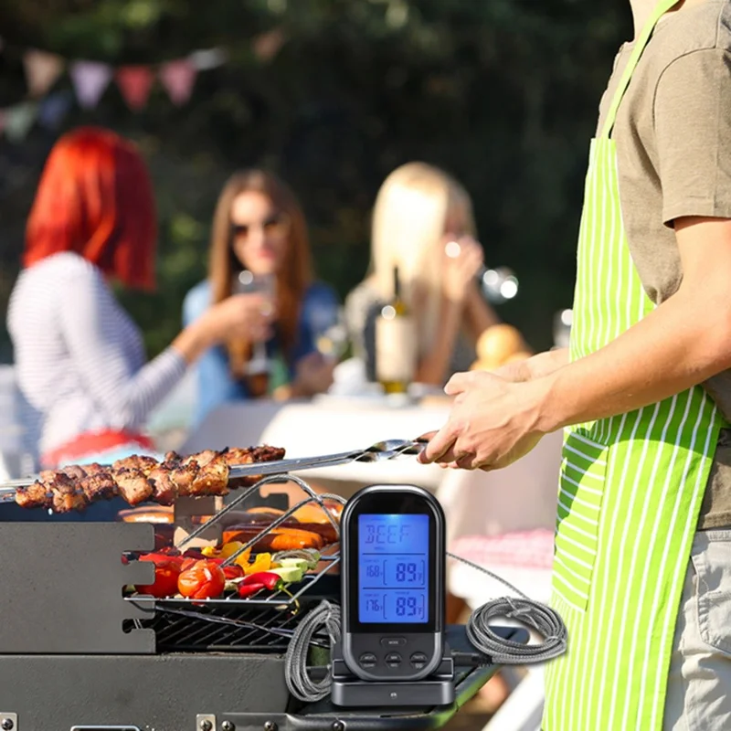 TS-K32 Bidirectional Probe Multifunctional Wireless BBQ Thermometer Food Oven Temperature Measurement Tool (BPA Free, FDA Certificated) - Black