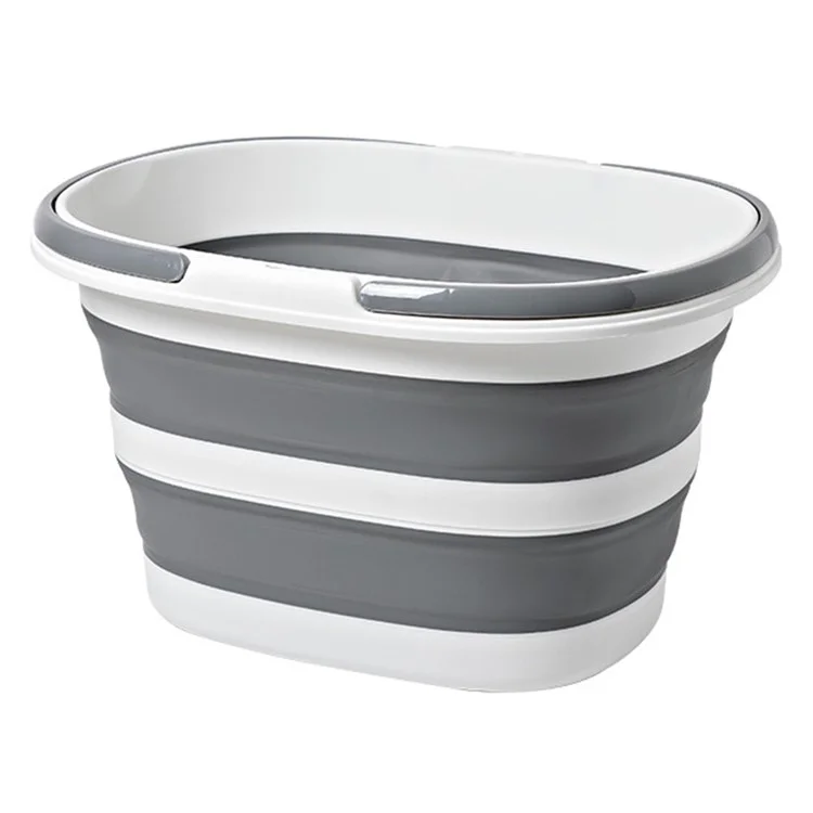 Folding Bucket 28L Portable Storage Container Dual Handle for Home / Outdoor / Car Use - Grey