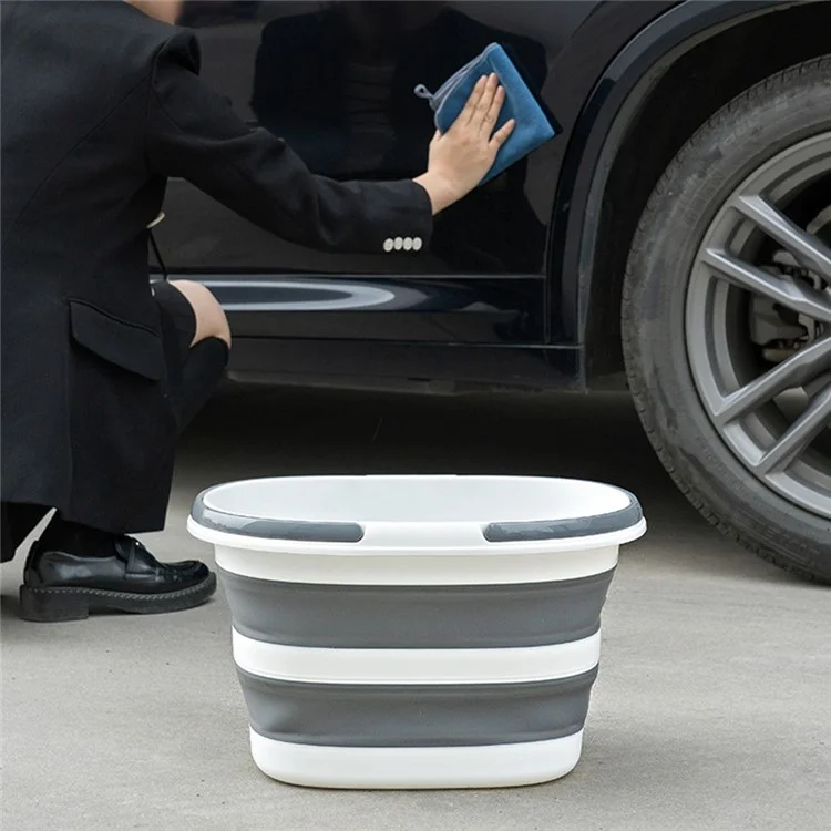 Folding Bucket 28L Portable Storage Container Dual Handle for Home / Outdoor / Car Use - Grey