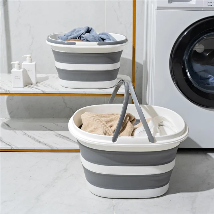Folding Bucket 28L Portable Storage Container Dual Handle for Home / Outdoor / Car Use - Grey