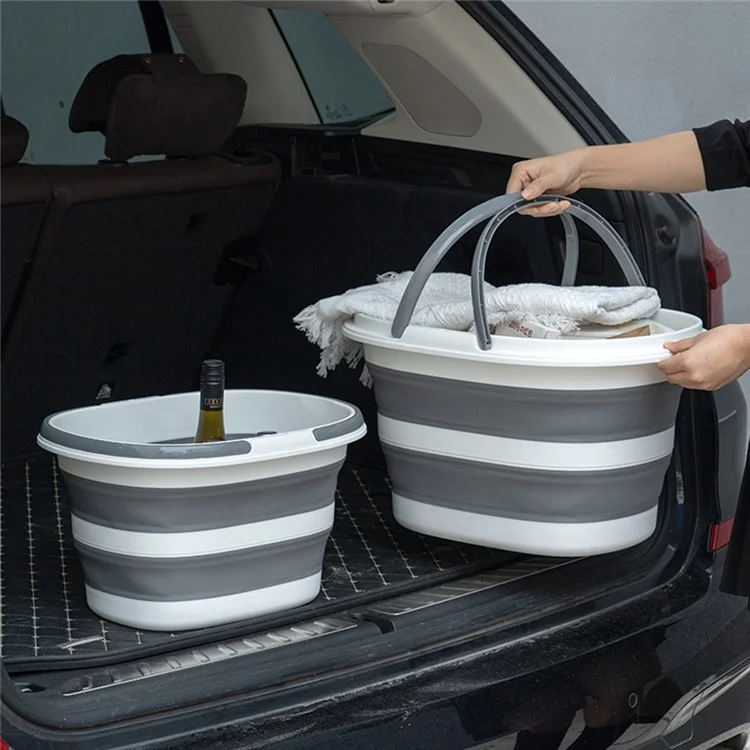 Folding Bucket 28L Portable Storage Container Dual Handle for Home / Outdoor / Car Use - Grey