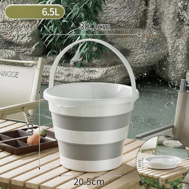 Foldable Water Bucket 6.5L Multi-Function Portable Collapsible Container for Home / Outdoor Use - Dark Grey
