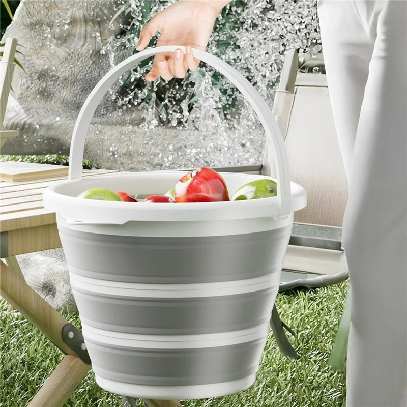 Foldable Water Bucket 6.5L Multi-Function Portable Collapsible Container for Home / Outdoor Use - Dark Grey