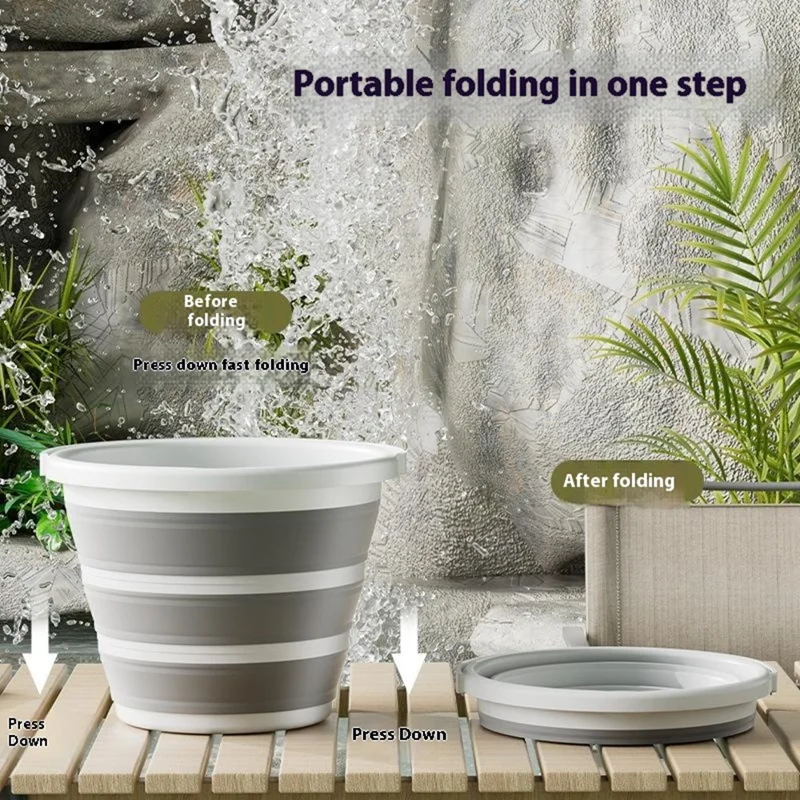 Foldable Water Bucket 6.5L Multi-Function Portable Collapsible Container for Home / Outdoor Use - Dark Grey