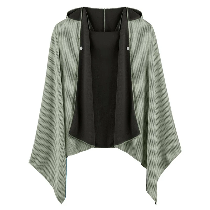 Quick Dry Summer Cooling Beach Shawl Sweat Absorbent Sun Protection Outdoor Hooded Poncho - Grey