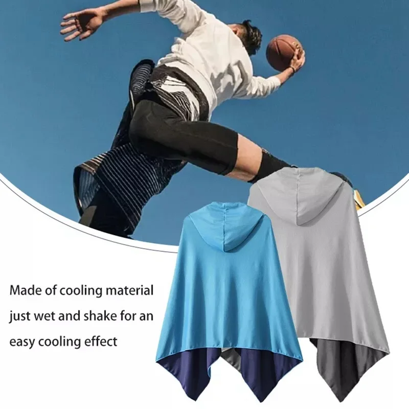 Quick Dry Summer Cooling Beach Shawl Sweat Absorbent Sun Protection Outdoor Hooded Poncho - Grey