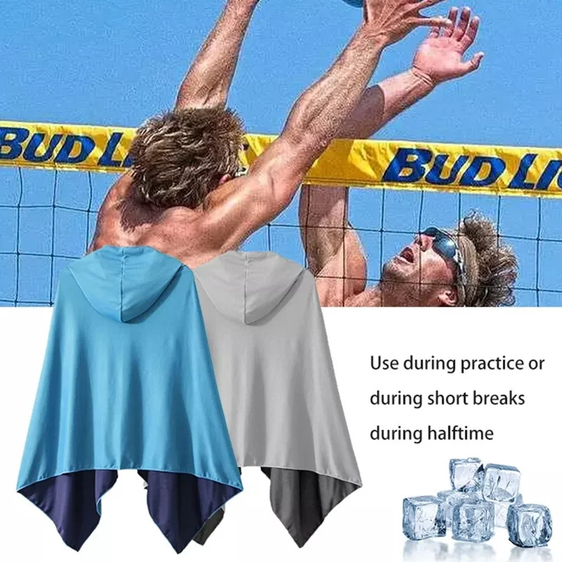 Quick Dry Summer Cooling Beach Shawl Sweat Absorbent Sun Protection Outdoor Hooded Poncho - Grey