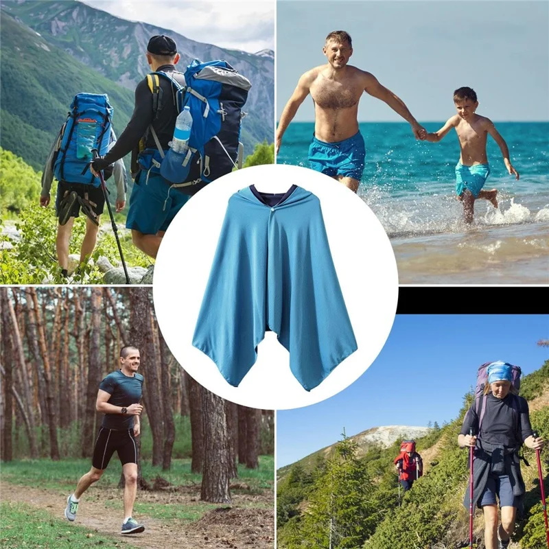 Quick Dry Summer Cooling Beach Shawl Sweat Absorbent Sun Protection Outdoor Hooded Poncho - Grey