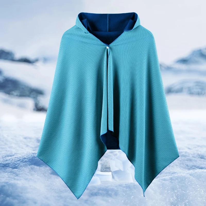Quick Dry Summer Cooling Beach Shawl Sweat Absorbent Sun Protection Outdoor Hooded Poncho - Grey