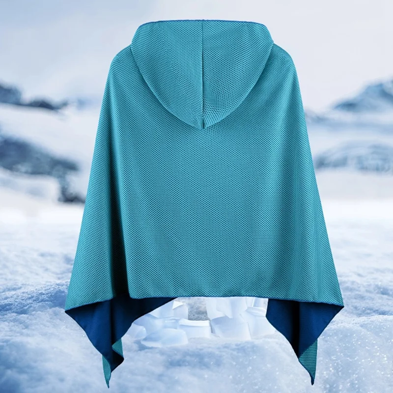 Quick Dry Summer Cooling Beach Shawl Sweat Absorbent Sun Protection Outdoor Hooded Poncho - Grey
