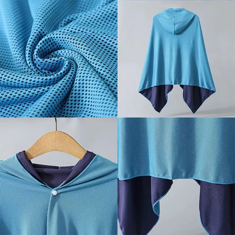 Quick Dry Summer Cooling Beach Shawl Sweat Absorbent Sun Protection Outdoor Hooded Poncho - Grey