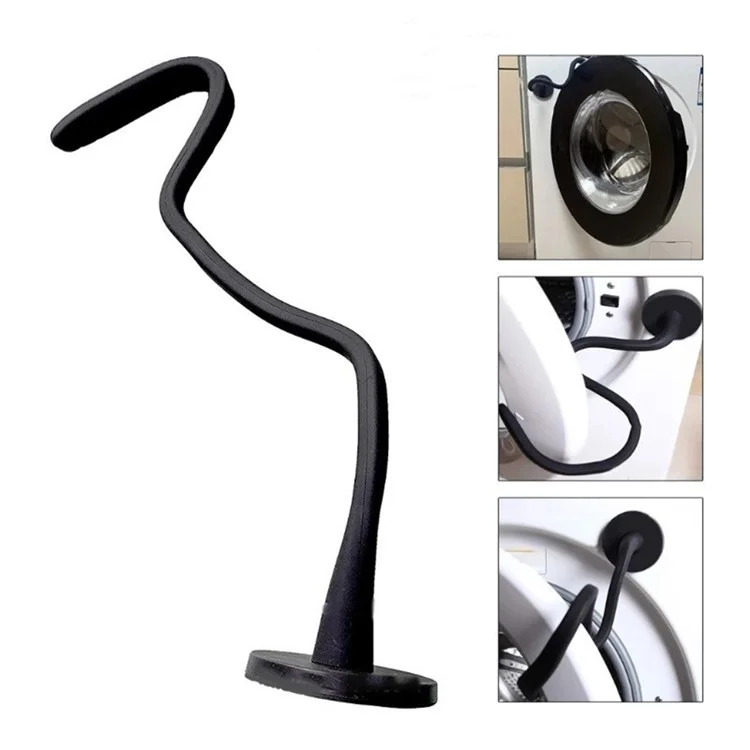 Herramienta de soporte de puerta de lavadora de carga frontal Aluminio + Silicona Mantiene la puerta de la lavadora/secadora abierta Accesorio - Negro