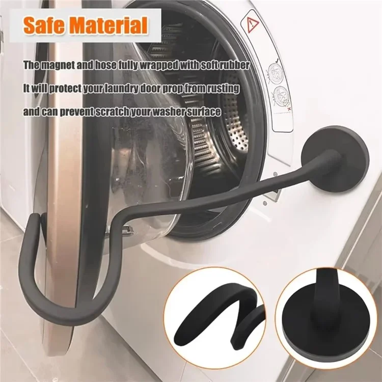 Herramienta de soporte de puerta de lavadora de carga frontal Aluminio + Silicona Mantiene la puerta de la lavadora/secadora abierta Accesorio - Negro