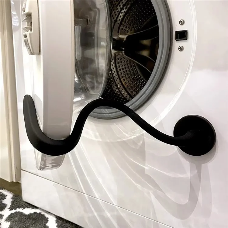 Herramienta de soporte de puerta de lavadora de carga frontal Aluminio + Silicona Mantiene la puerta de la lavadora/secadora abierta Accesorio - Negro