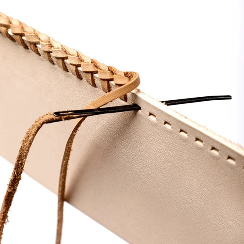 8Pcs Leather Sewing Needles Flat Head Double-Hole Steel Needles for Edge Binding Leathercraft Braiding