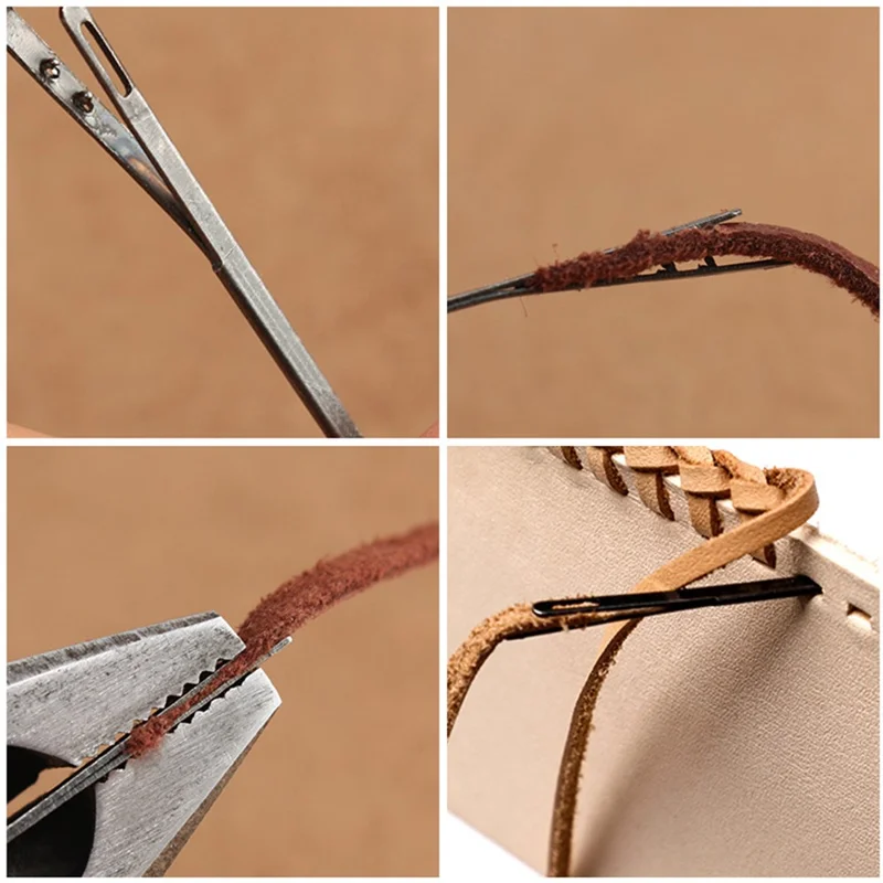 8Pcs Leather Sewing Needles Flat Head Double-Hole Steel Needles for Edge Binding Leathercraft Braiding