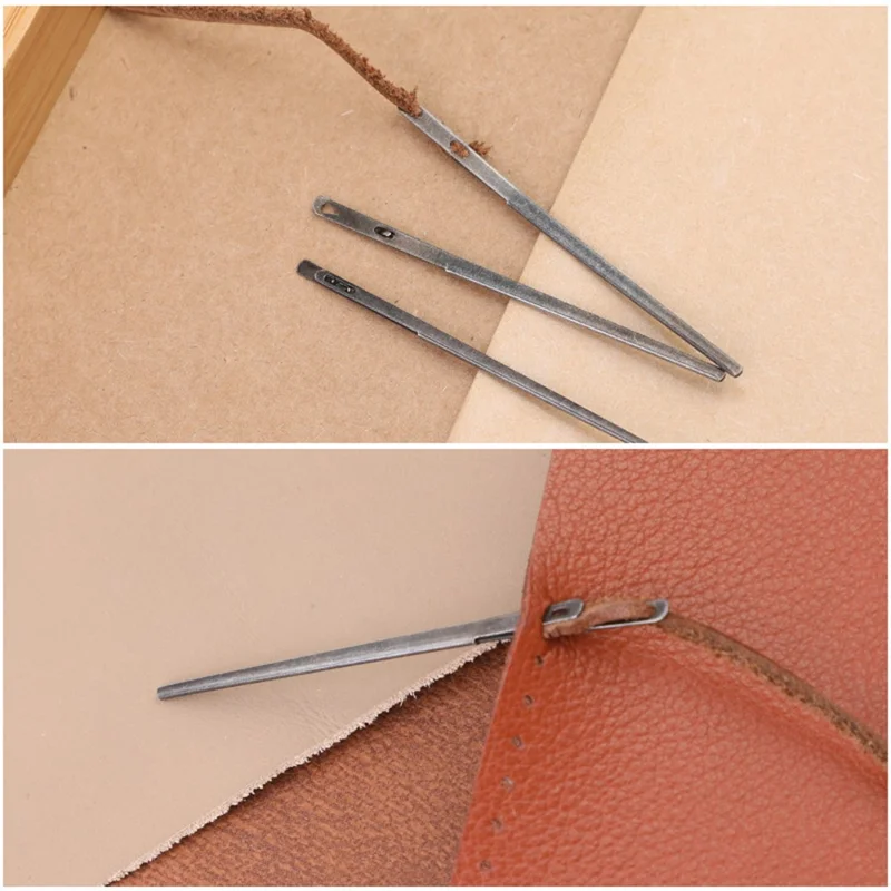 8Pcs Leather Sewing Needles Flat Head Double-Hole Steel Needles for Edge Binding Leathercraft Braiding