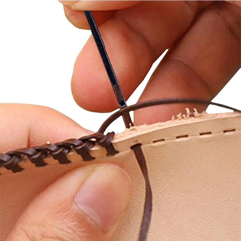 8Pcs Leather Sewing Needles Flat Head Double-Hole Steel Needles for Edge Binding Leathercraft Braiding