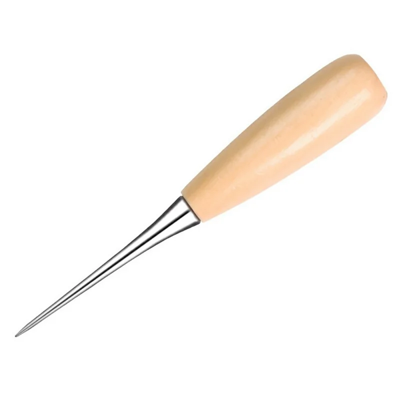 Wooden Handle Leather Awl DIY Sewing Tool Hole Punch with Protective Cap