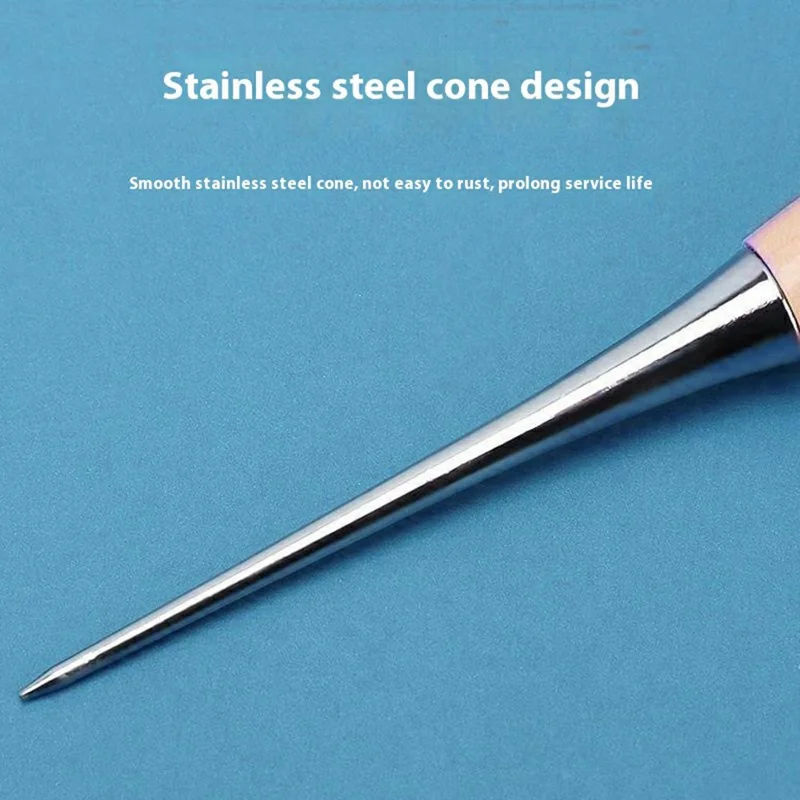 Wooden Handle Leather Awl DIY Sewing Tool Hole Punch with Protective Cap