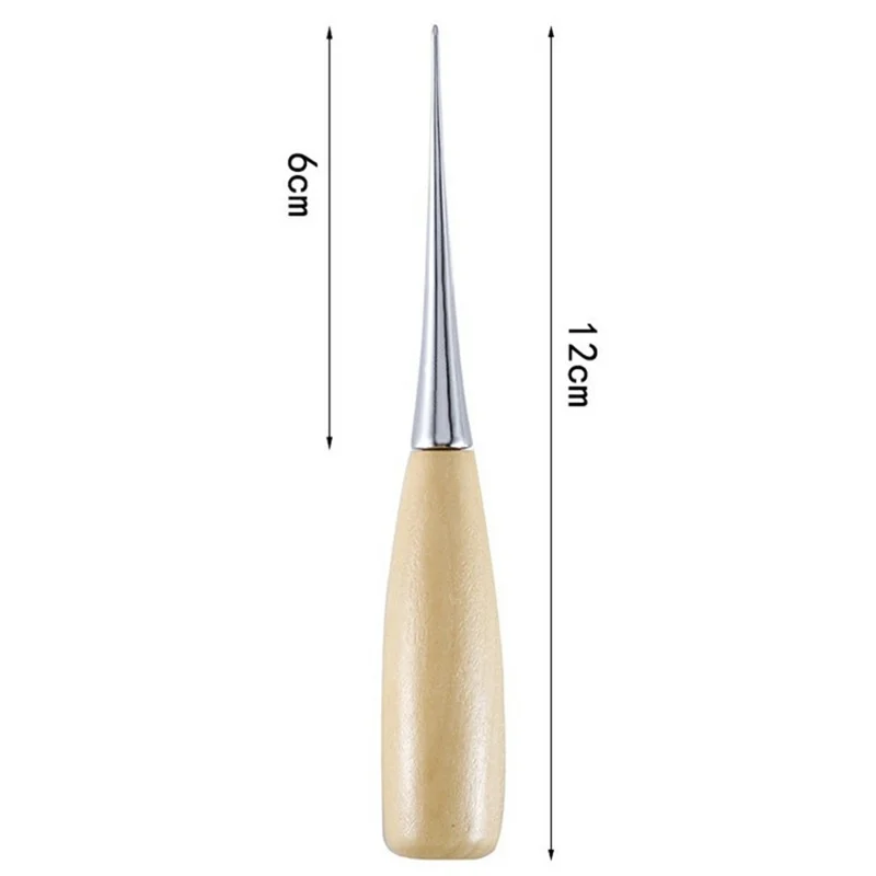 Wooden Handle Leather Awl DIY Sewing Tool Hole Punch with Protective Cap