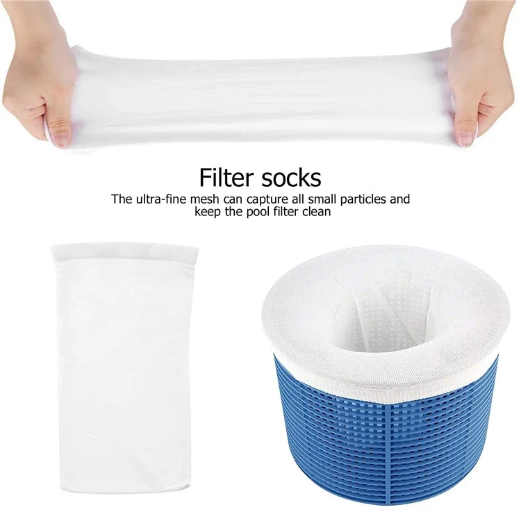 20Pcs Nylon Elastic Pool Basket Skimmer Mesh Pouch Swimming Pool Garbage Filter Socks - White