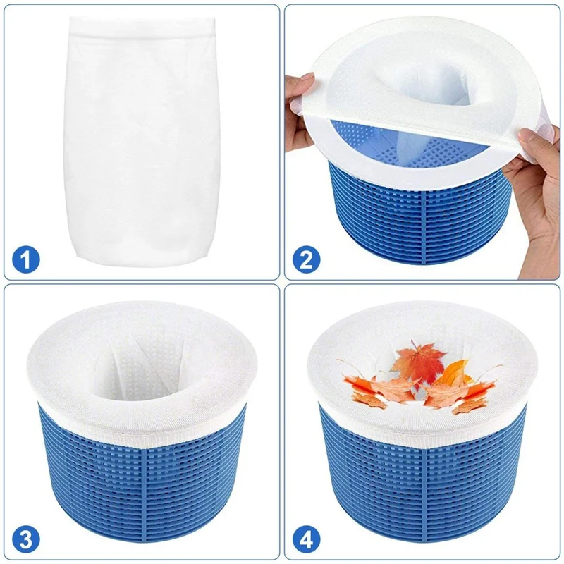 20Pcs Nylon Elastic Pool Basket Skimmer Mesh Pouch Swimming Pool Garbage Filter Socks - Blue