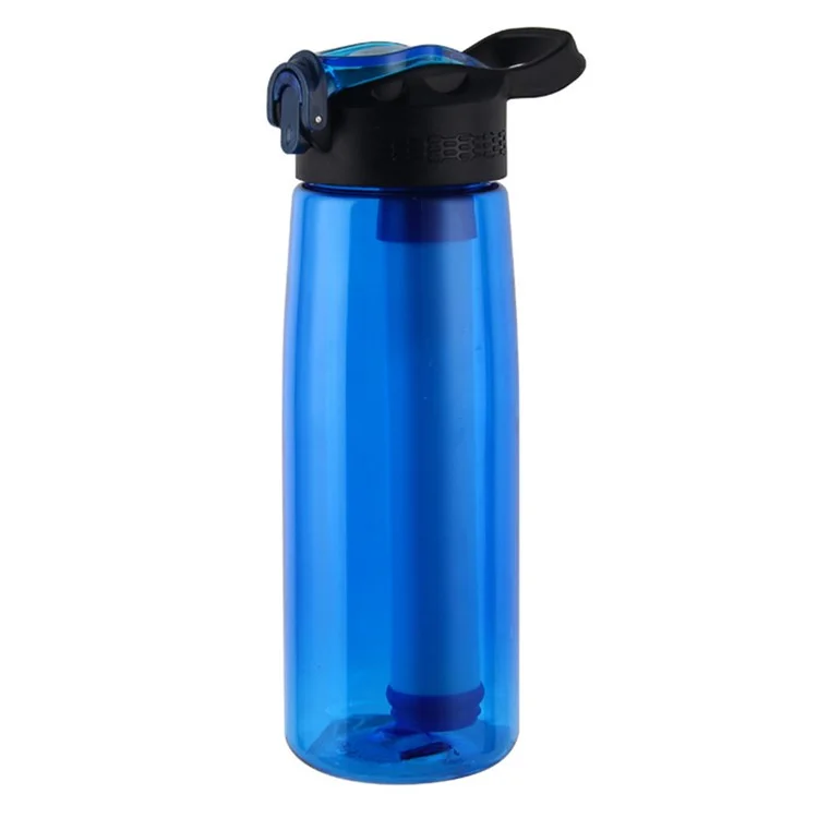650ml Water Bottle with Filter Straw Outdoor Camping Filtered Water Cup Portable Water Purifier (BPA Free, FDA Certified) - Blue
